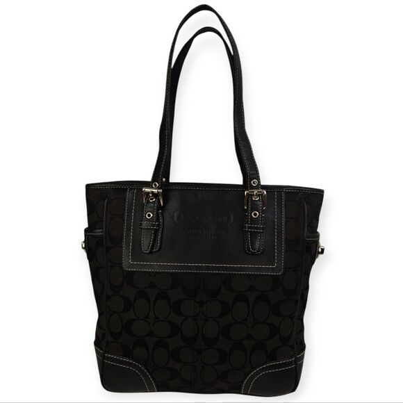 Coach Legacy Black Leather Trim CC Signature Canvas Handbag Tote Purse - Picture 3 of 14